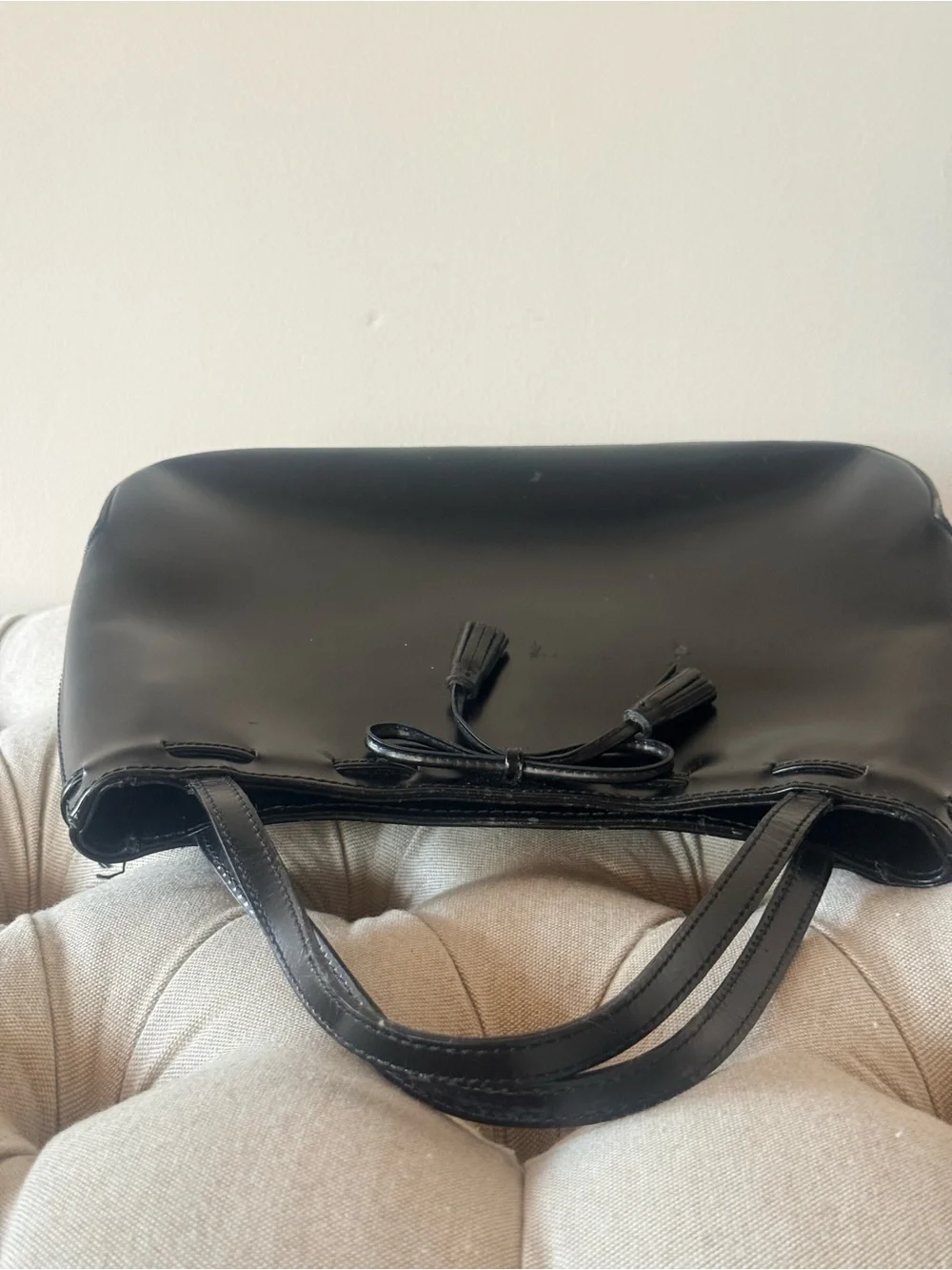 Vintage Anya Hindmarch Black Patent Leather Tassel Bag  Y2K